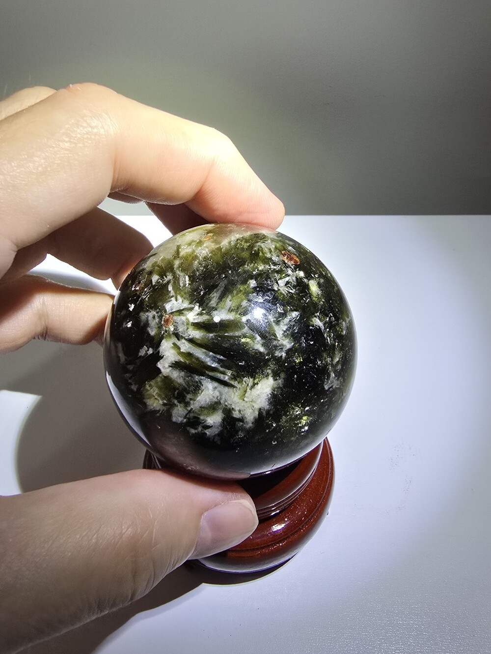 0.6 lbs Green Mica with Garnet Inclusions 58 mm